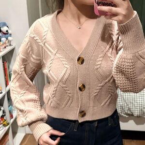 No Boundaries Beige Cable Knit V-Neck Cardigan